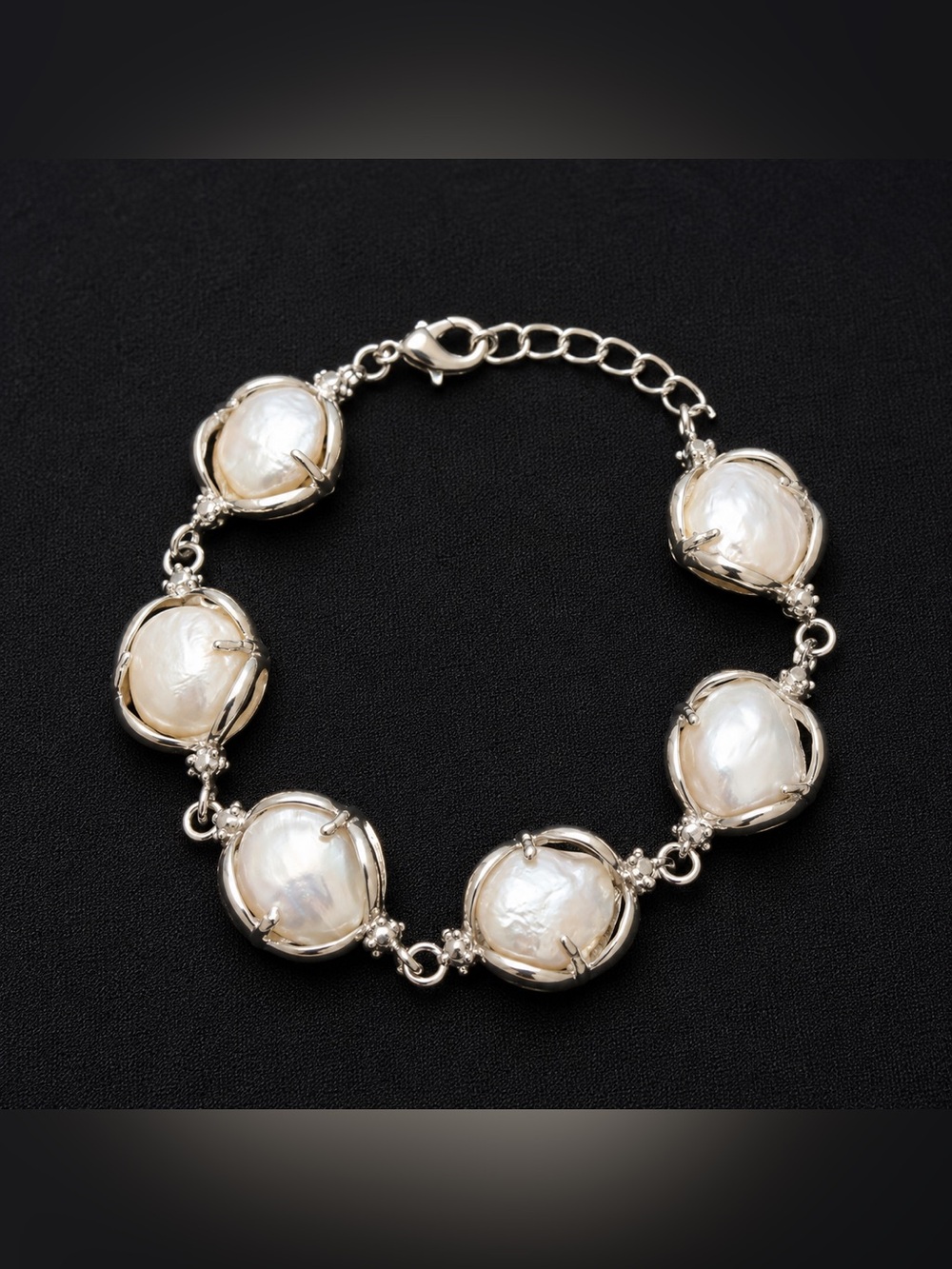 Freshwater Pearl Silver Link Bracelet - White